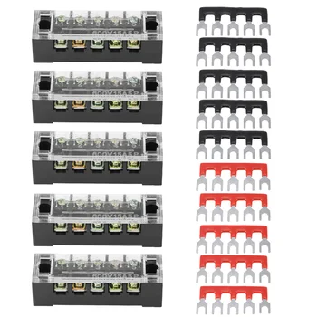 

5pcs Screw Barrier Terminal Block Dual Row 5 Positions 600V 15A Terminal Block With 10 Pre-Insulated Terminal Barrier Strip​​