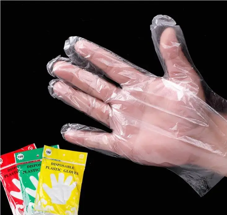 

Plastic Disposable Glove Food Grade Waterproof Transparent Gloves Home Clean Gloves Colorful Packing 100pcs Kitchen Tools