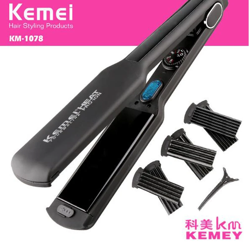 Kemei Электрический Выпрямитель для волос бигуди для волос KM-1078 Профессиональный 6 шт. Сменные керамическая панель, завивающий утюжок для волос, инструмент для укладки волос