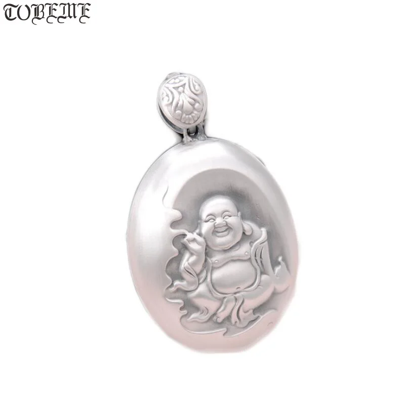 

100% 999 Silver Tibetan Laughing Buddha Statue Pendant Happy Buddha Pendant the Buddhist Heart Sutra Good Luck Amulet Pendant