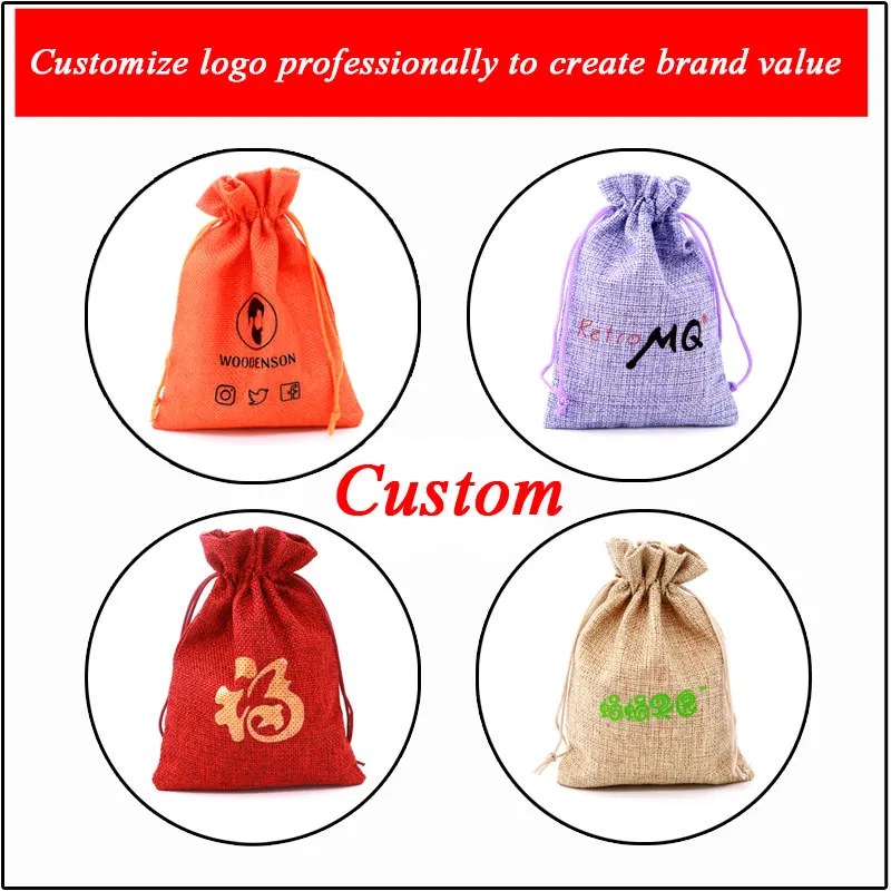 

Wholesale Linen Jute Wedding Favor Gift Packaging Bags&Pouches Colorful Jewelry Earring Gift Boxes Packing Sacks Custom logo