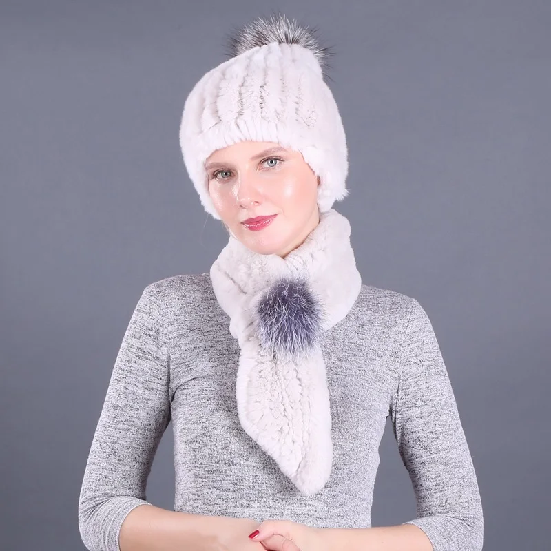Модная зимняя шапка и шарф для девочек, комплект для женщин, теплые шапочки для девочек, шарф, помпоны, шапки из натурального меха, вязаные шапки и шарф, 2 шт./компл - Цвет: color10
