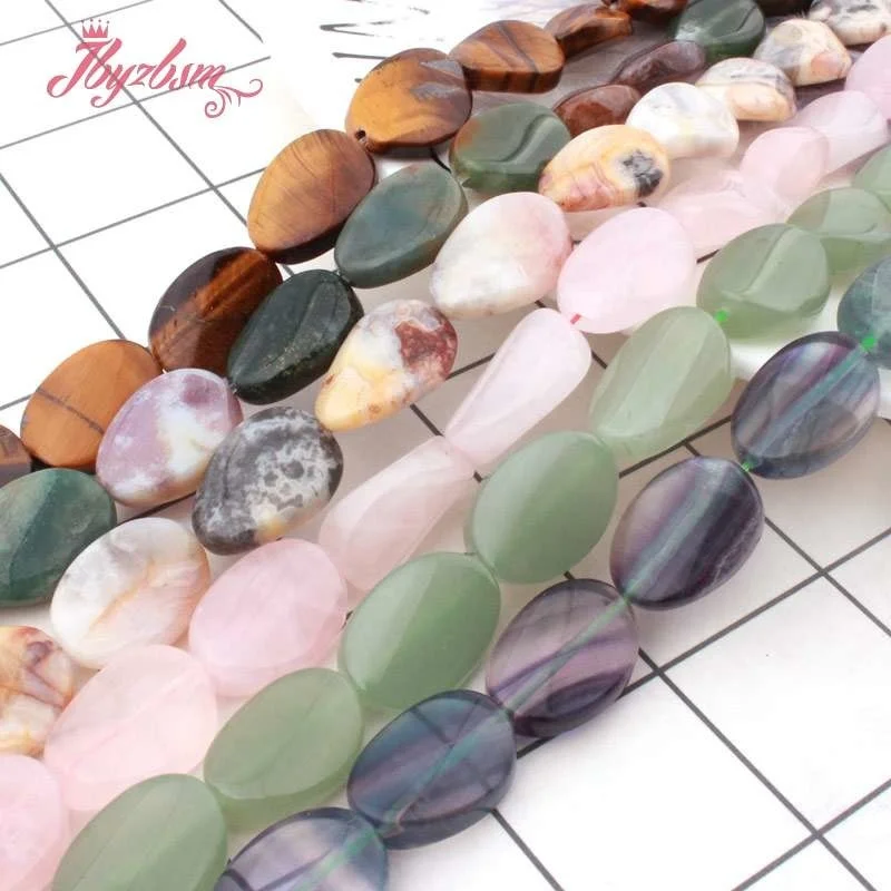 13x18mm Oval Twist  Fluorite Quartzs Agates Jaspers Natural Stone Spacer Beads for DIY Women Men Necklace Jewelry Making 15