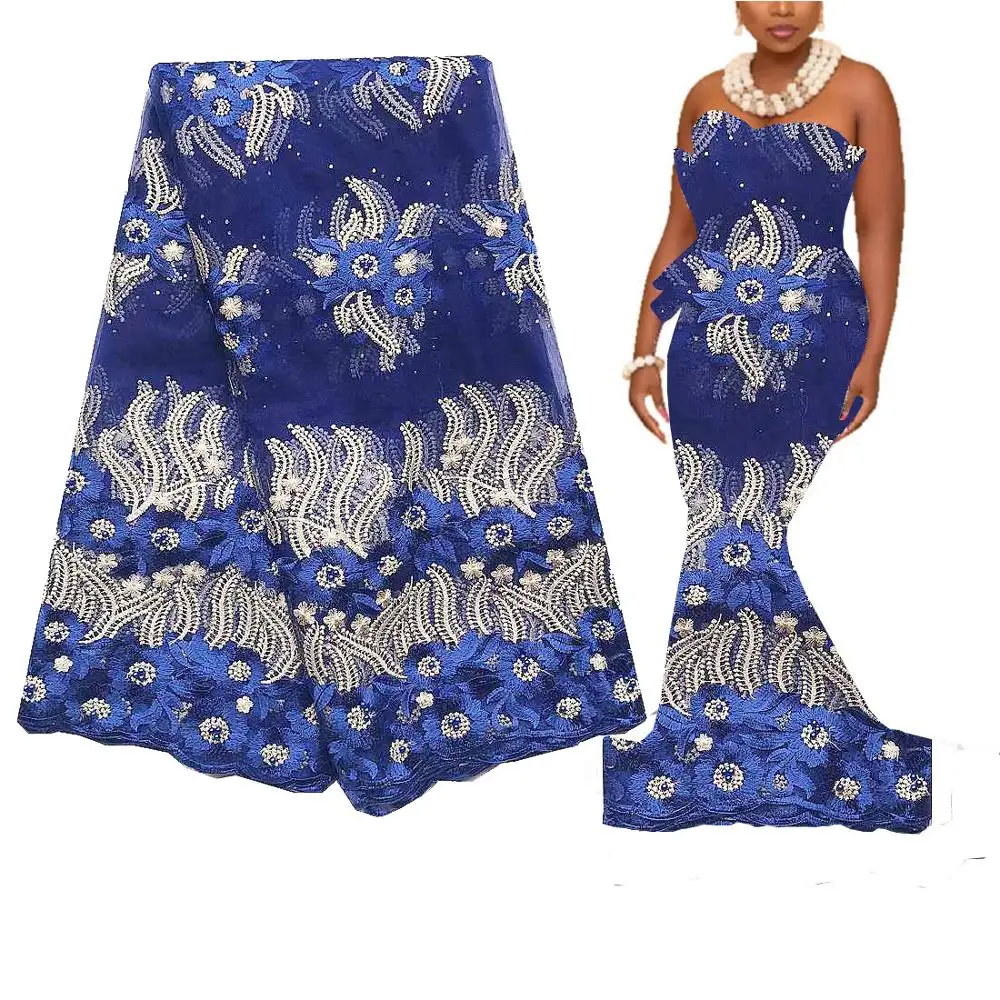 Royal Blue Beaded African Lace Fabric 2020 High Quality French with Stones 5 Yard Embroidered Swiss Guipure | Дом и сад