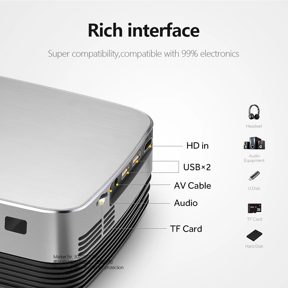 Мини проектор AUN Q6S 2600 люмен 1280x720P светодиодный для домашнего кинотеатра 1080P 3D