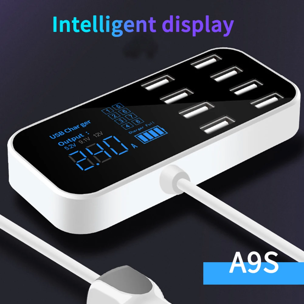 Автомобильное зарядное устройство с 8 USB портами и ЖК дисплеем|Зарядные
