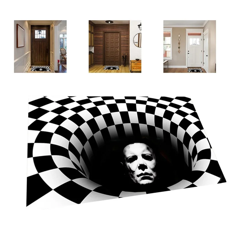 Halloween 3D Sewer Manhole Cover Polyester Horror Carpet Clown Trap Visual Carpet Floor Mat Halloween Home Bedroom Decoration