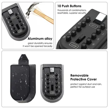 

10Digit Key Safe Box Resettable Code Key Holder Hider With Waterproof Cover Lock Box Hider With Key Storage Holder Hider