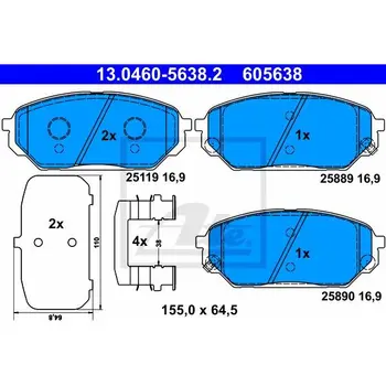 

Disc pads front Hyundai IX55 3.0CRDi 08 ATE 13.0460-5638.2