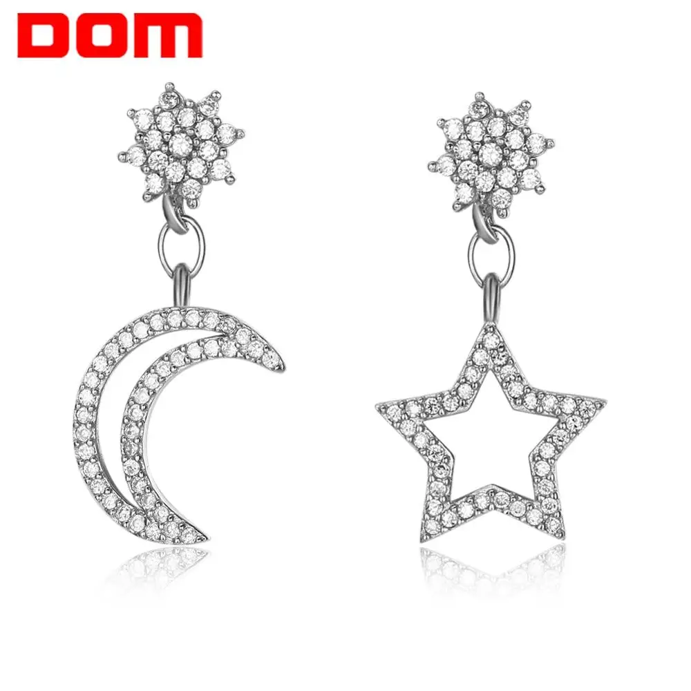 DOM 100% 925 пробы серебряные женские серьги с Луной и звездой прозрачный кубический