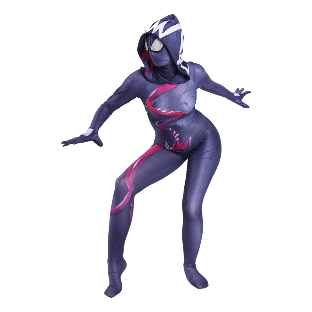 2020 The Amazing Spider Hero Cosplay Gwen Stacy Costume Spandex Zentai Mask Hoodie Spider Zentai Suit Anti-Gwenom for Women Girl