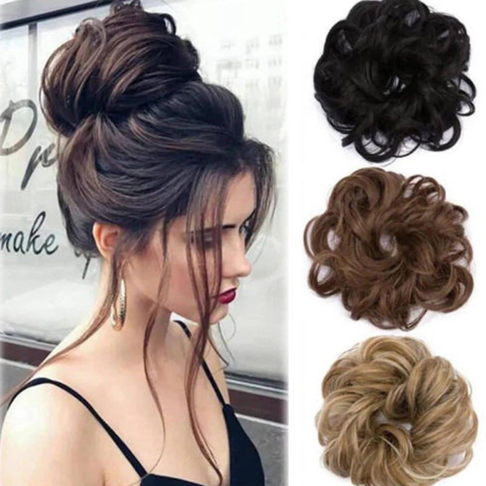 Fashion Natural Human Curly Messy Straight Scrunchie Synthetic