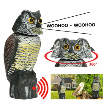 

Realistic Bird Scarer Rotating Head Sound Owl Prowler Decoy Protection Repellent Pest Control Scarecrow Garden Yard Decoration