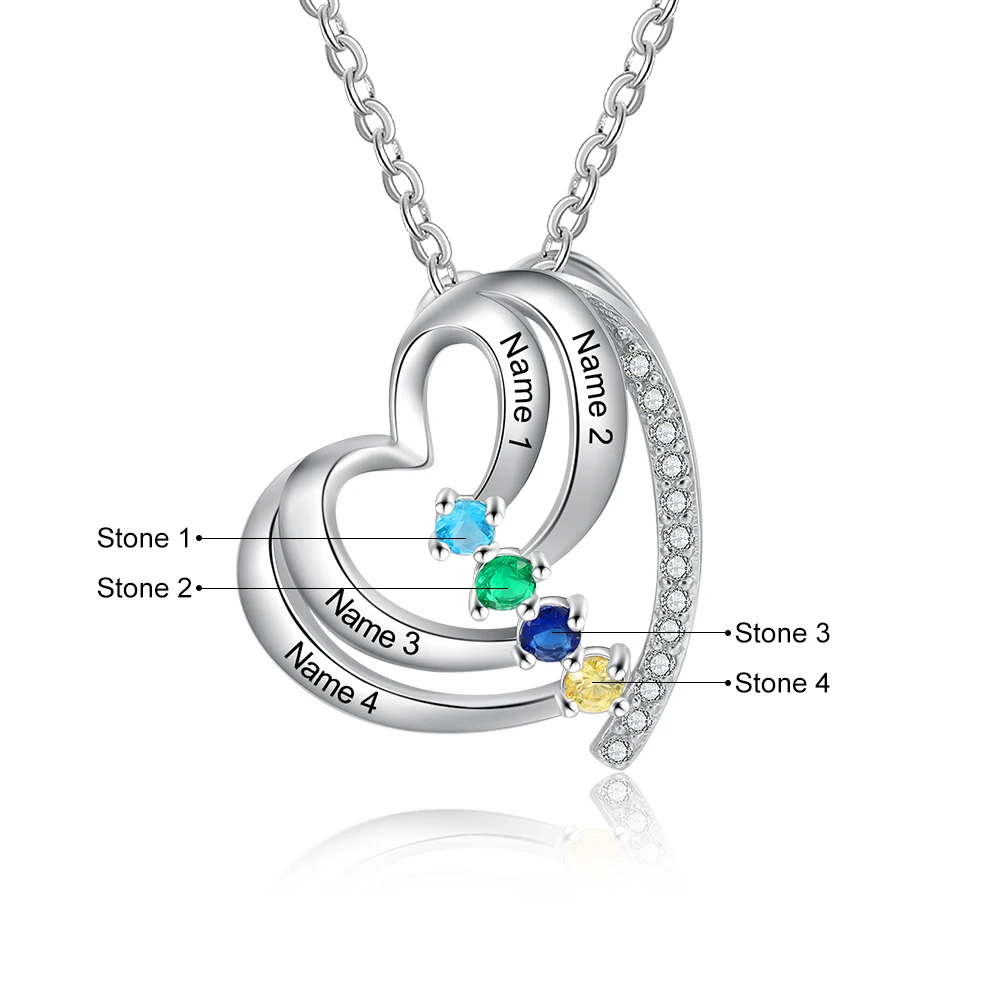 Personalized Birthstone Heart Shape Mother Necklace 5 names-5 stones -  LemonsAreBlue