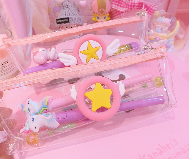 

Lovely Cartoon Animals Cardcaptor Sakura Transparent Pencil Cases Plastic Stationary Bags For Students