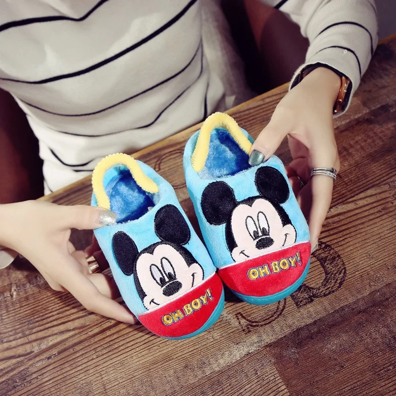 Disney/Детские хлопковые тапочки; сезон осень-зима; домашние Нескользящие плюшевые тапочки с Микки-Маусом для маленьких мальчиков - Цвет: 3
