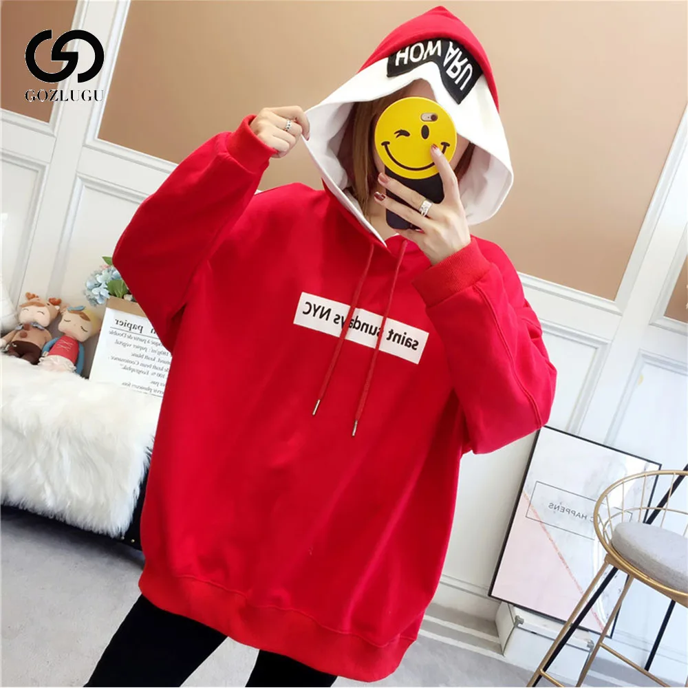 

Pullover Thick Loose Women Hoodies Sweatshirts Female Casual 2019 Autumn Winter Fashion Solid color Harajuku Lotus