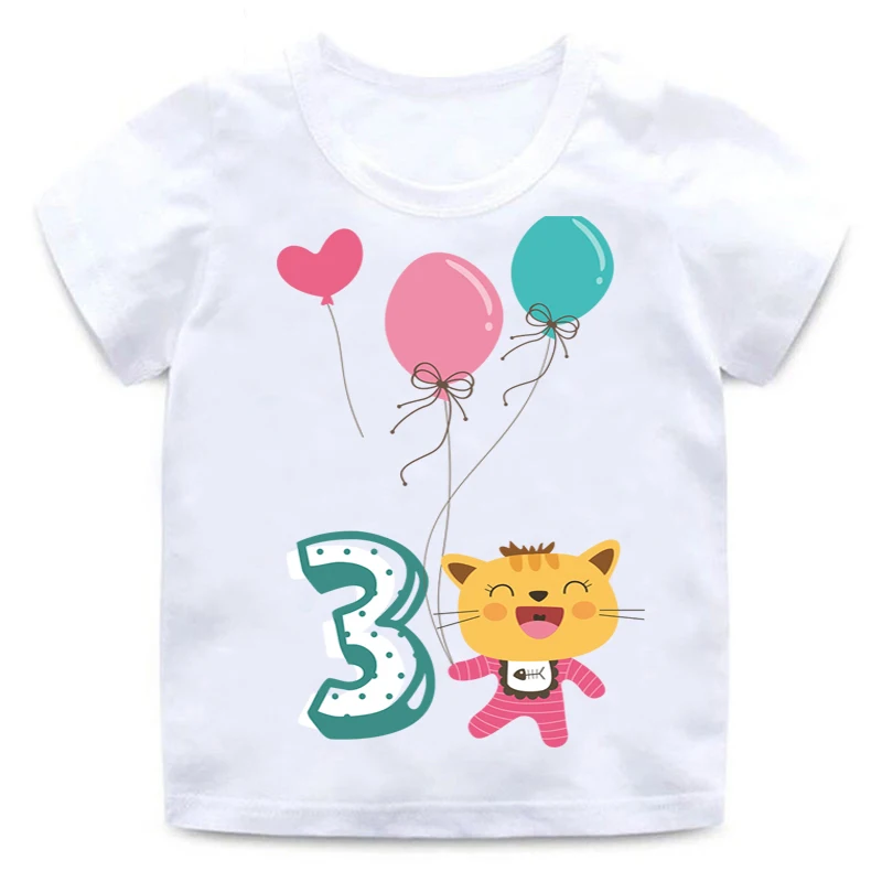 Детская рубашка с рисунками животных на день рождения, номер 1-9 хлопковая футболка подарок на день рождения для мальчиков и девочек, одежда для малышей 3-9 лет - Цвет: 03