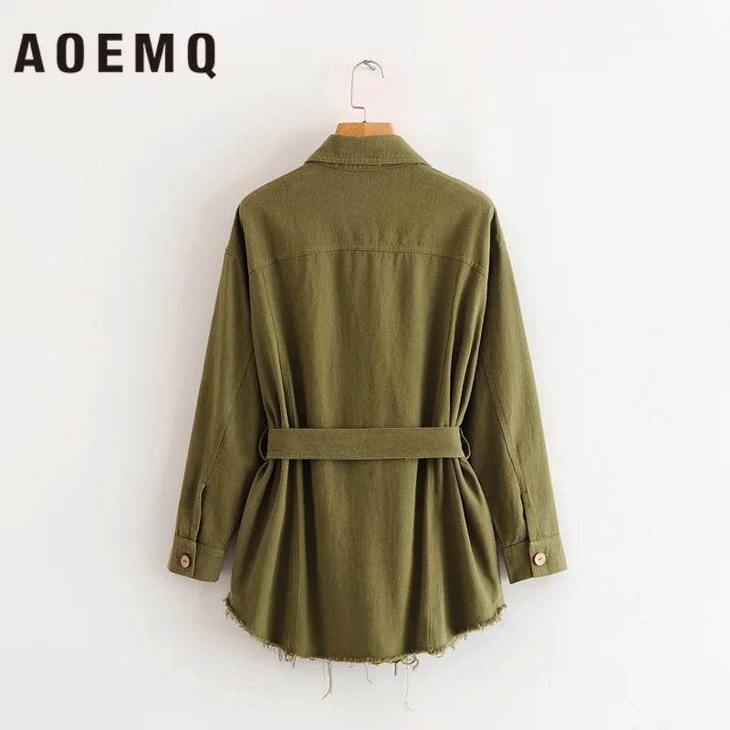 AOEMQ/куртки из полиэстера темно-зеленый/розовый цвет, осенняя куртка на шнуровке, с бантом, с регулируемой талией, в стиле панк, уличные куртки, одежда