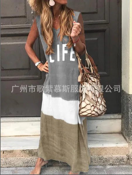 2019Wish AliExpress EBay Женская Повседневная Длинная Футболка с принтом длинные юбки с надписями