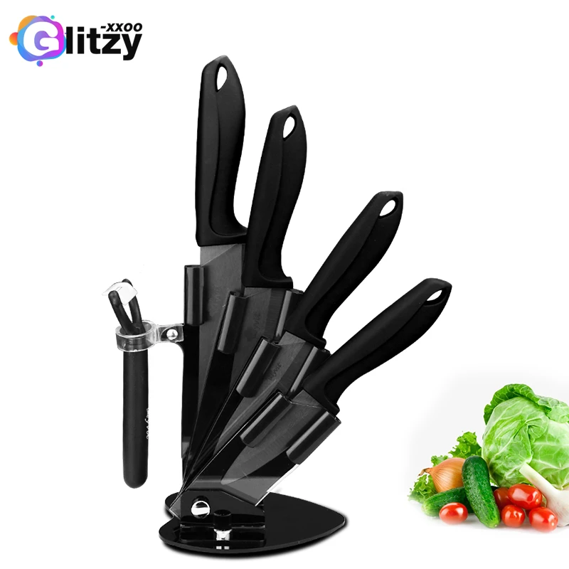 Kitchen Knives Ceramic Knife Set 3 4 5 6 inch + Peeler Holder Black White Blade Chef Fruits Utility Cooking Knives Cutter