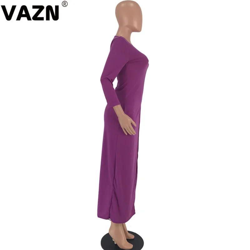 VAZN AWN5051, одноцветные,, модные, сексуальные, женские, асимметричные, Длинные Топы, сексуальные, женские, с круглым вырезом, с длинным рукавом, повседневные, открытые футболки, топы