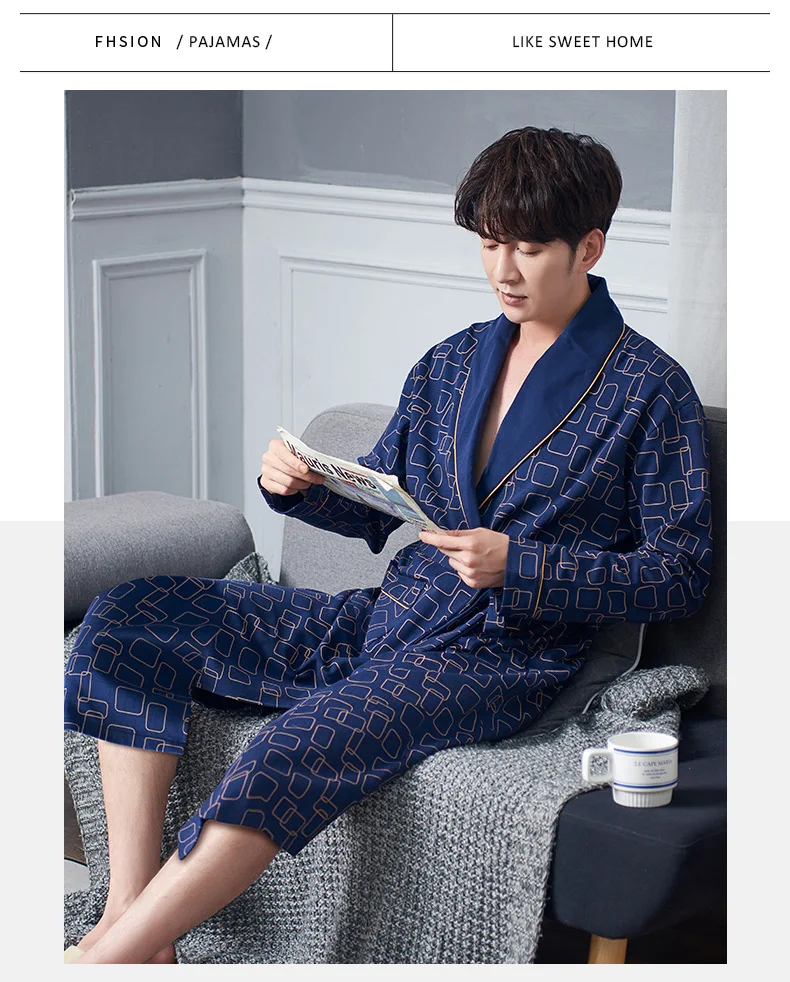 Men Casual Kimono Bathrobe Spring Autumn Cotton Long Robe Dressing Gown Plus Size M-4XL Sleepwear Nightgown Male Loose Home Wear red and black pajama pants