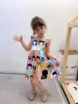 

Instock Colorful Friend printed Girls Dress Elegant Party Girls Clothing Boutique brand Girls Dress 3Y 4Y 5Y 6Y 8Y