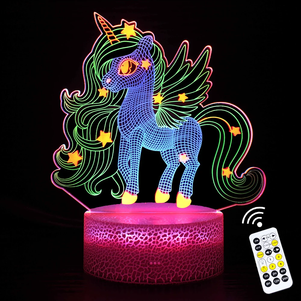 3d-иллюзионная лампа в виде единорога светодиодный светильник RGB с мигающим