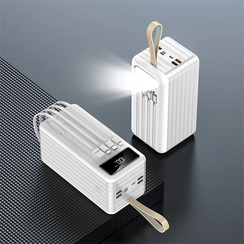 80000mAh Power Bank Built in 4 Cables Portable Charger LED Display Four USB Powerbank External Battery Pack Power Bank Poverbank charmast Power Bank
