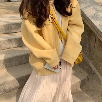 

Autumn Knitted Women's Solid Color Long Sleeve V-neck Cardigan Button Sweater Coat