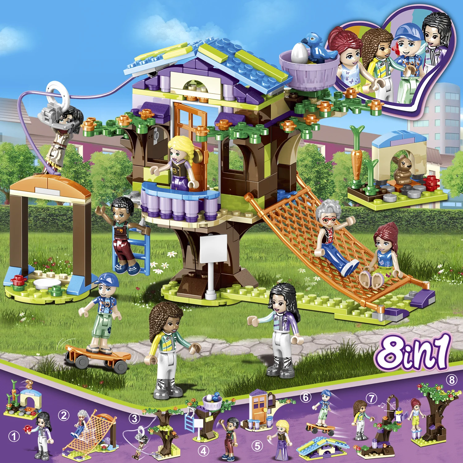 

8in1 Girls Friends Tree House Building Blocks Compatible with Legoinglys Stacking Bricks Figures Toys For Children as gift