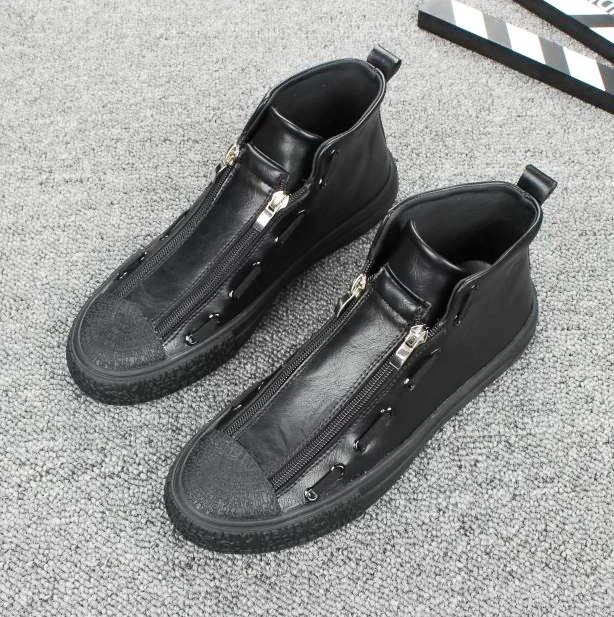 

2019 autumn new hot fashion street cool men double zippers leather casual shoes man trend shoes man loafers