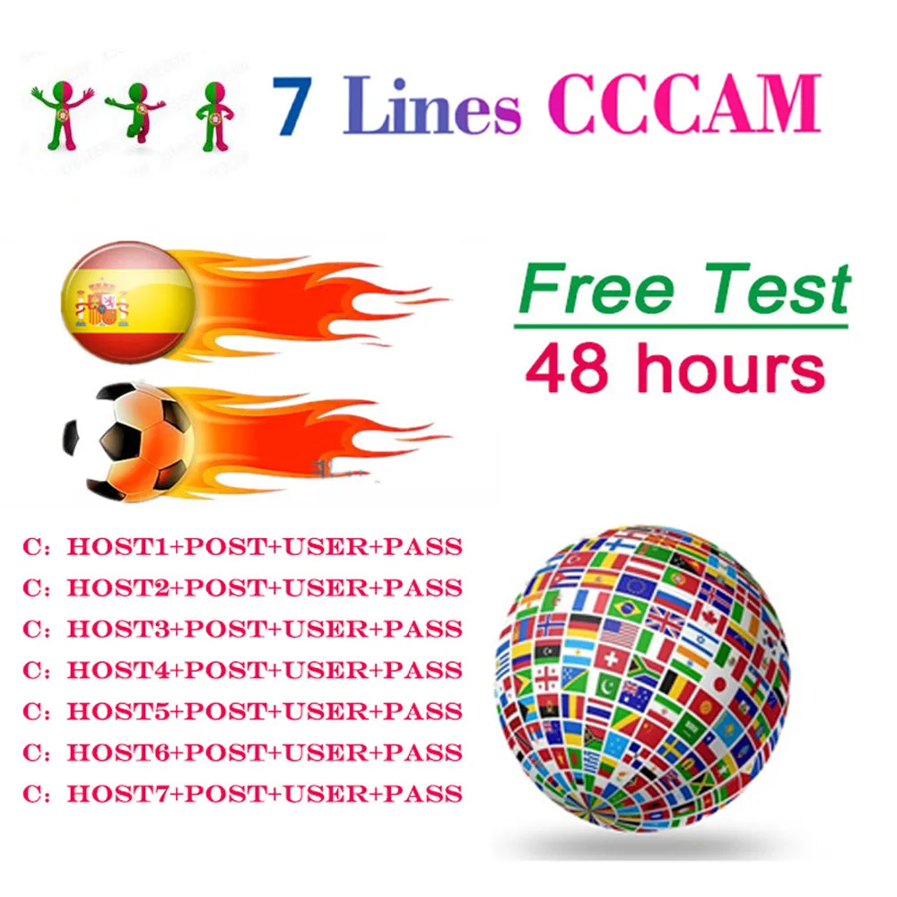 

7 Lines 1 Year Cccam Europe Lines HD AV Cable For Satellite Receiver DVB-S/S2 Openbox V7 V8 Super And Others