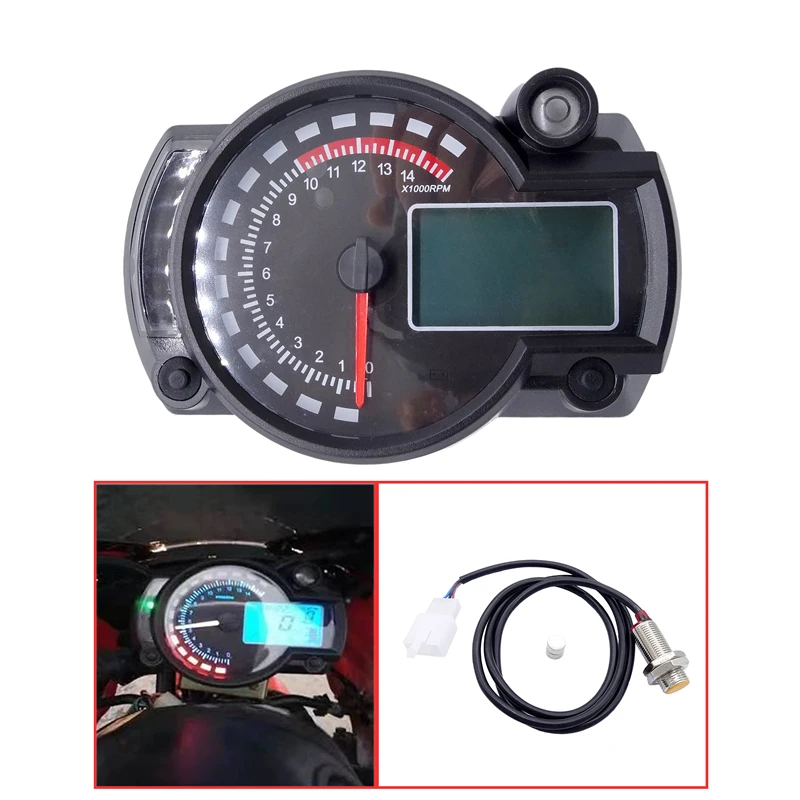 

Motorcycle Strong ABS Enclosure Digital Speedometer with Transparent Lens Light LCD 7 Color Adjustablewith Speed Sensor