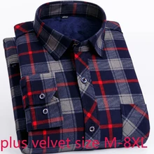 Новое поступление плюс бархатные теплые мужские зимние утепленные платья с длинными рукавами рубашки Умные повседневные фланелевые клетчатые Большие размеры M-7XL 8XL