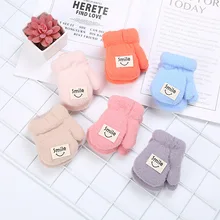 Детские Зимние перчатки для новорожденных; Плюшевые Теплые Мягкие плотные бархатные рукавички с милой улыбкой для малышей; зимние аксессуары