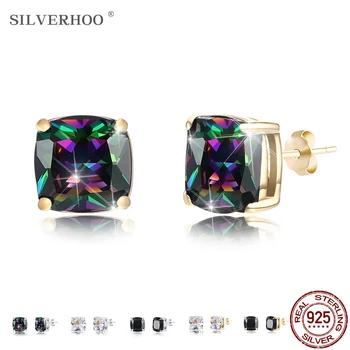 

SILVERHOO 925 Sterling Silver Earrings Simple Design Cubic Zirconia Woman Earrings Fashion Jewellery To Send Friends Gifts