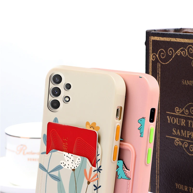 For Samsung A32 4G 6.4'' Case Flower Silicone TPU Back Cover For Samsung A32 5G 6.5'' A 32 a32 Wallet Cover Card Holder Fundas samsung silicone
