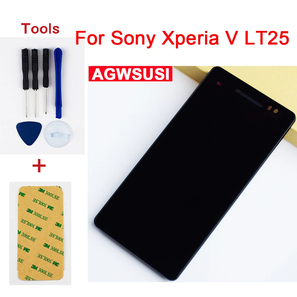 Goedkoop Voor Sony Xperia V LT25 LT25i Full Touch Screen Digitizer Sensor Glas + LCD Display Monitor Module Panel Montage + frame