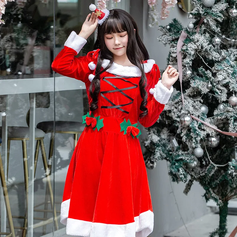 

Women Christmas Costume Adult Cosplay Clothing 2019 Red Velvet Santa Claus Fancy Dress Holiday Halloween Party Dress Xmas Outfit