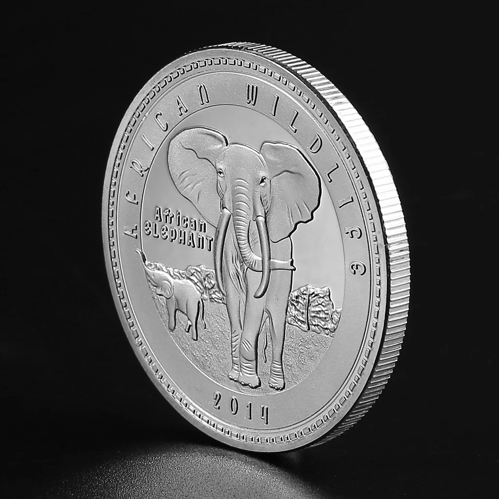 African Souvenir Coin Zambia Wildlife Elephant Silver Plated Animal Copy Rare Metallic Coin Collection