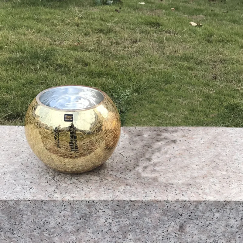 Цвет: желтый European ice cracked gold-plated glass vase plant dried flower hydroponic spherical glass vase vase home decoration accessories - Цвет: Цвет: желтый