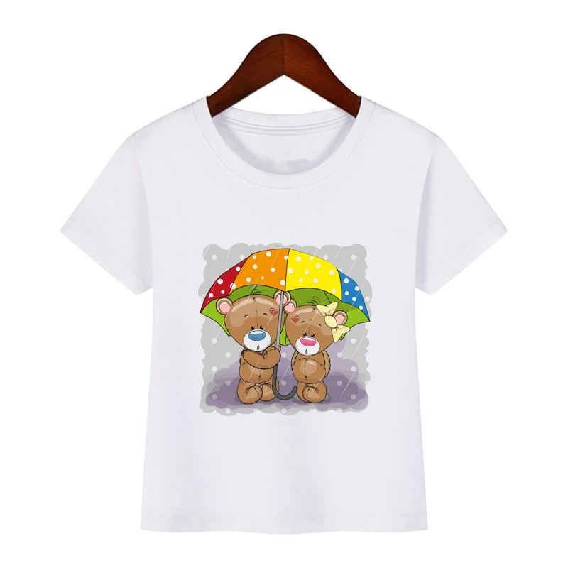 Милая Яркая футболка с зонтиком для маленьких мальчиков и девочек детская забавная одежда летняя повседневная футболка для малышей Топы с медведем, футболка Camiseta chica - Цвет: y5w
