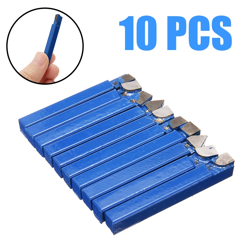

10PCS 1/4" Blue Carbide Lathe Tool Tip Tipped Cutter Welding Turning Tools Kit For Metal Cutting