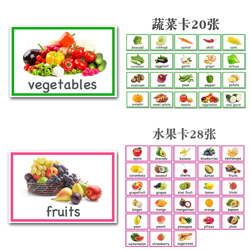 48 ピース セット教育フルーツ 野菜英語語学習フラッシュカードゲームパズル用キッズ子供 Juguetes Educativos おもちゃ Aliexpress