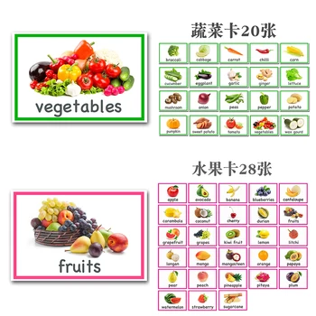 

48Pcs/Set Teaching Fruit/Vegetable English Word Learning Flashcards Games Puzzles for Kids Children Baby Juguetes Educativos Toy