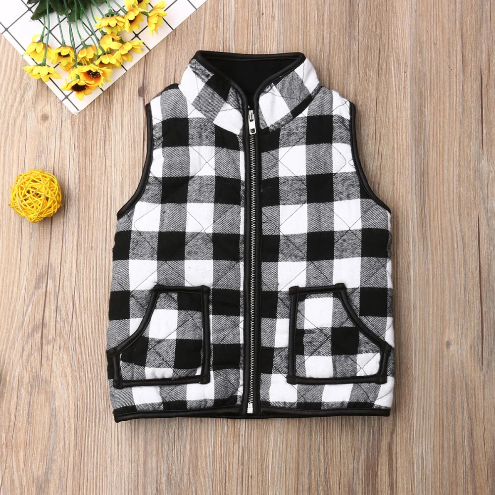 1-6Years Girls Kids Fall Sweatshirt Outfits Zipper Plaid Jacket Waistcoat Coat Outwear