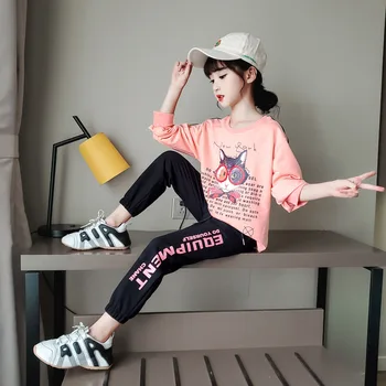 

Pink Blue Cartoon Girls Clothing Set 2020 Spring Autumn Fashion New Korean Version Cute Christmas Two Piece Boutique Outfits