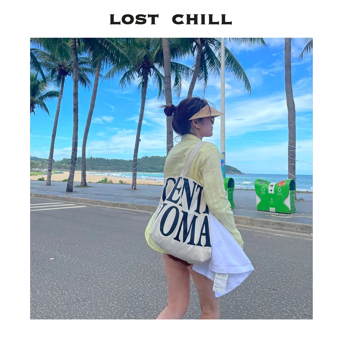 Lost Chill Gentel Woman Letters Print Canvas Bag Ins Summer Shoulder Tote Bag Large Eco Shopping Bag Handbag for Women Girl 2021